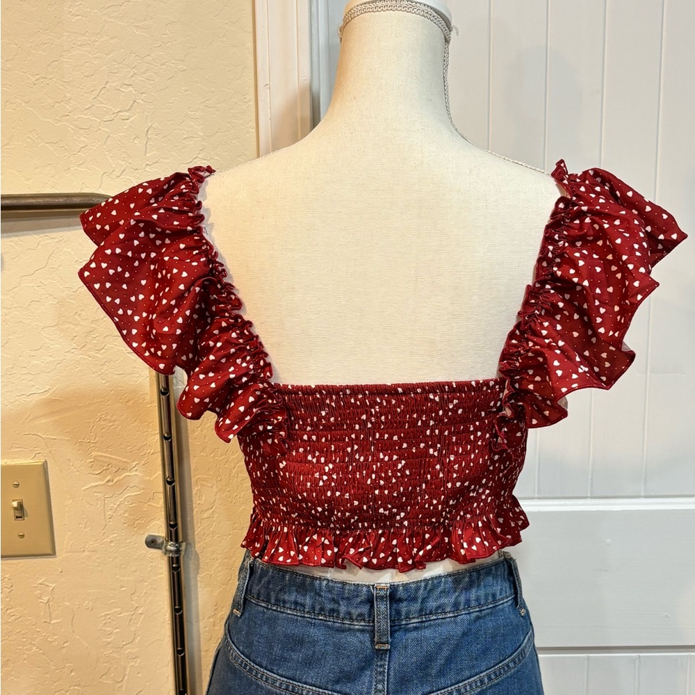 🇺🇸Red Ruffled Heart Print Women's Tube Top Size L❤️🤍💙 - Picture 4 of 10